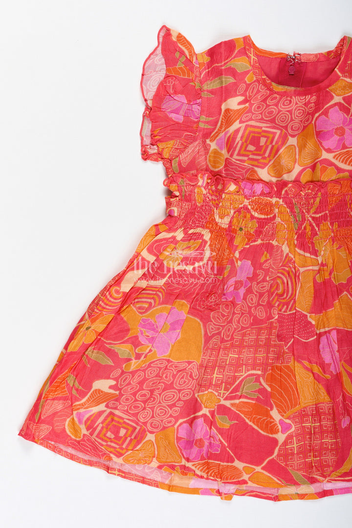 The Nesavu Girls Cotton Frock Occasion Wear Floral Dress for Baby Girls Nesavu Nesavu Bright Occasion Cotton Frock Baby Girls Red Orange Abstract Floral Designs