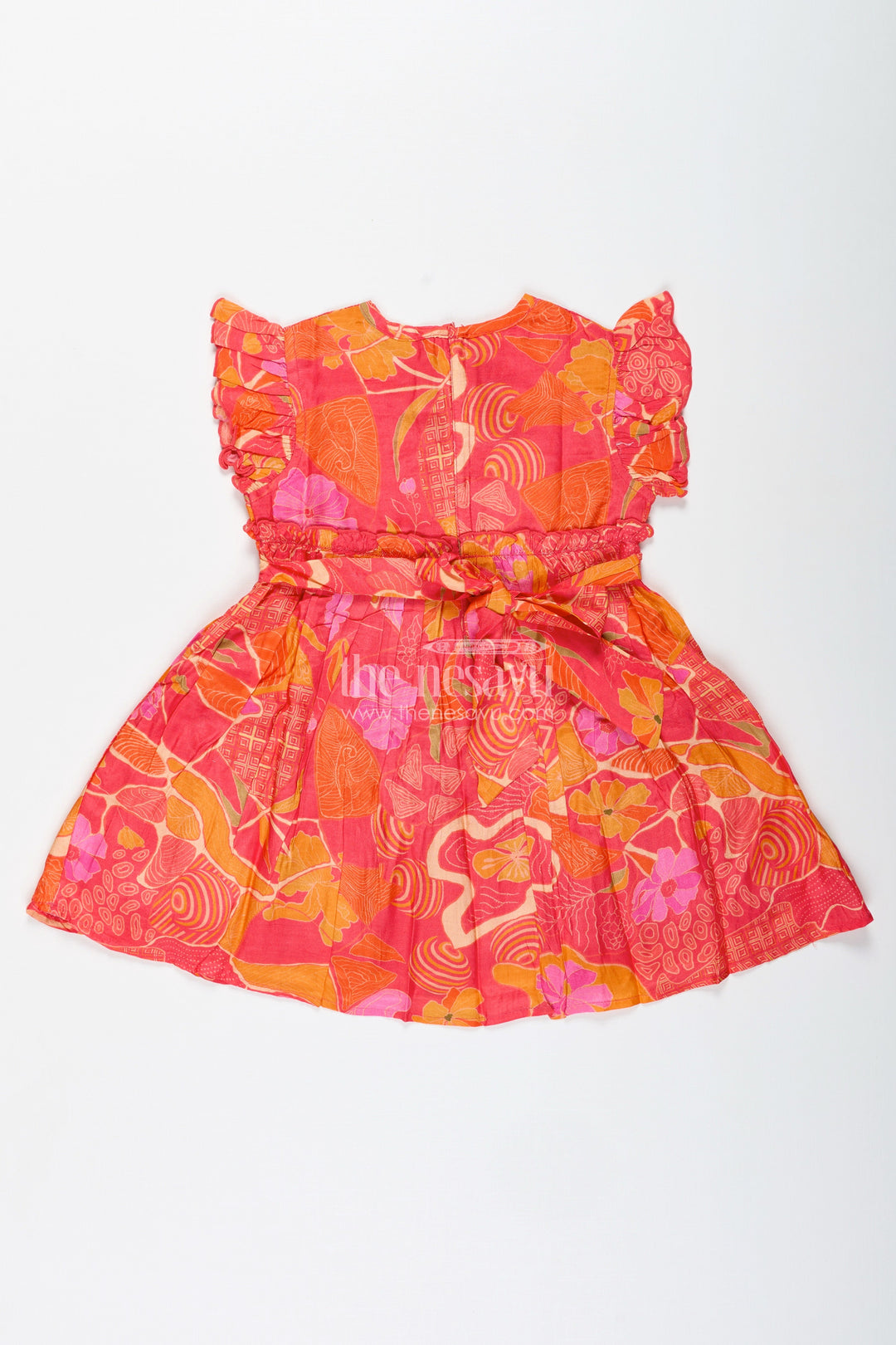 The Nesavu Girls Cotton Frock Occasion Wear Floral Dress for Baby Girls Nesavu Nesavu Bright Occasion Cotton Frock Baby Girls Red Orange Abstract Floral Designs