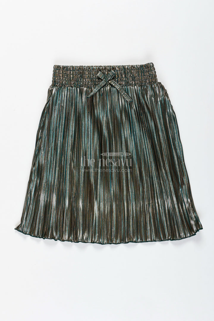The Nesavu Girls Skirt Olive Green Shimmer Pleated Skirt for Girls Festive Occasions Nesavu 22 (4Y) / Green LSK003B-22 Nesavu Olive Green Shimmer Lycra Pleated Skirt Girls Birthday Dance Wear
