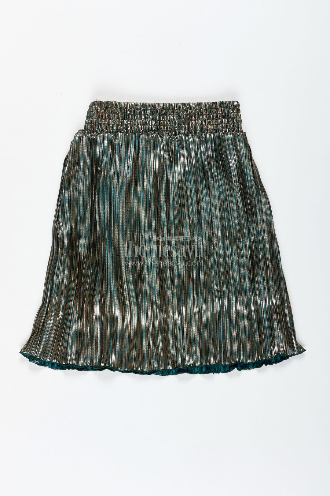The Nesavu Girls Skirt Olive Green Shimmer Pleated Skirt for Girls Festive Occasions Nesavu Nesavu Olive Green Shimmer Lycra Pleated Skirt Girls Birthday Dance Wear