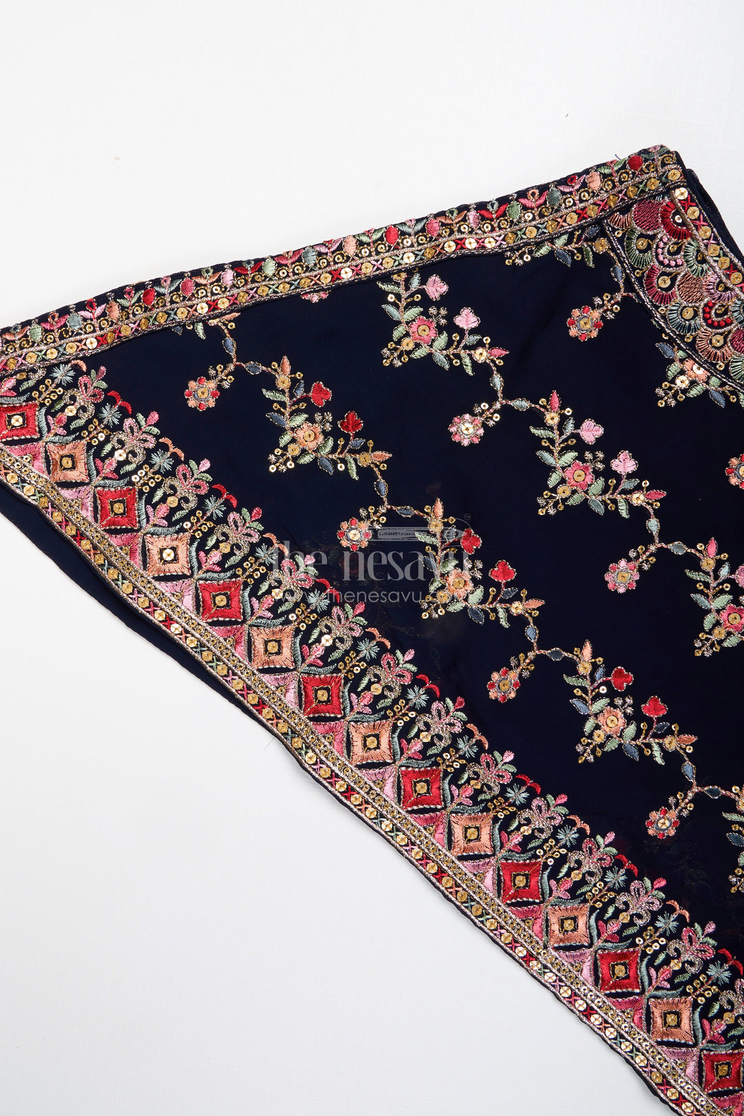 The Nesavu Girls Sharara / Plazo Set One-shoulder ethnic plazo set with floral embroidery – stylish pick for festive occasions Nesavu One-shoulder embroidered plazo set girls  festive outfit Nesavu