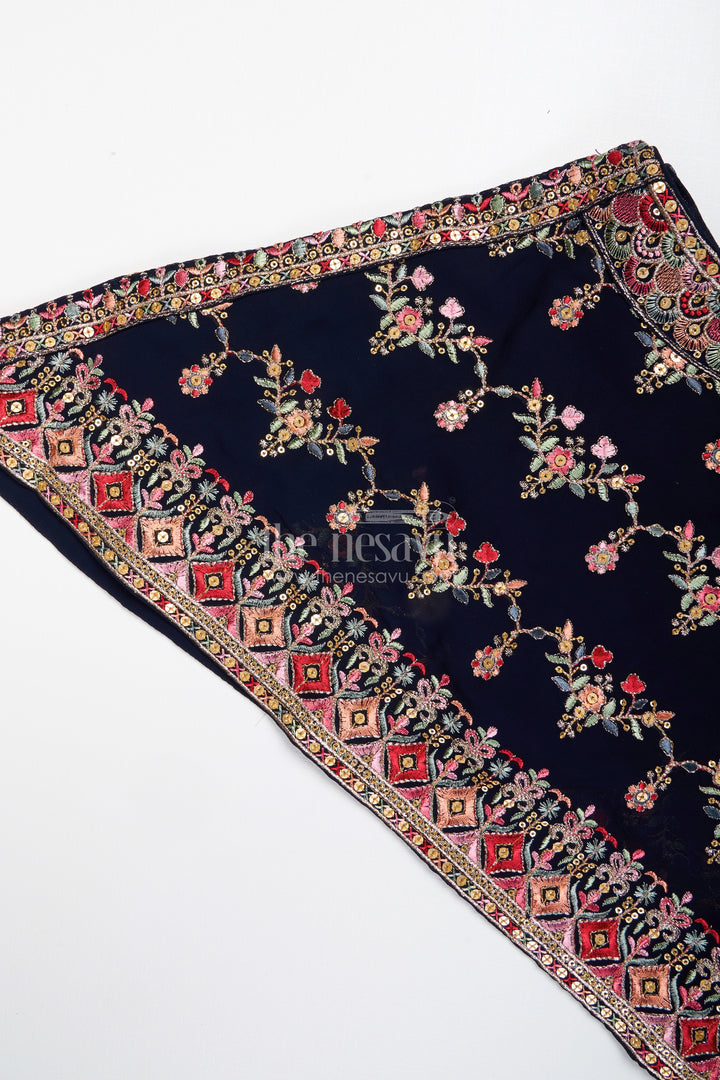 The Nesavu Girls Sharara / Plazo Set One-shoulder ethnic plazo set with floral embroidery – stylish pick for festive occasions Nesavu One-shoulder embroidered plazo set girls  festive outfit Nesavu