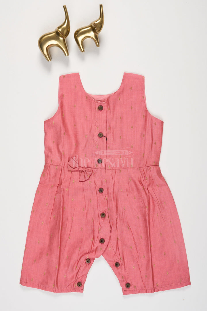 The Nesavu Girls Jumpsuit Onion Pink Viscose Silk Blend Ethnic Baby Jumpsuit with Front Button Fastening Nesavu 12 (3M) / Pink BFJ618C-12 Onion Pink Viscose Silk Blend Ethnic Baby Jumpsuit with Front Button Fastening Nesavu