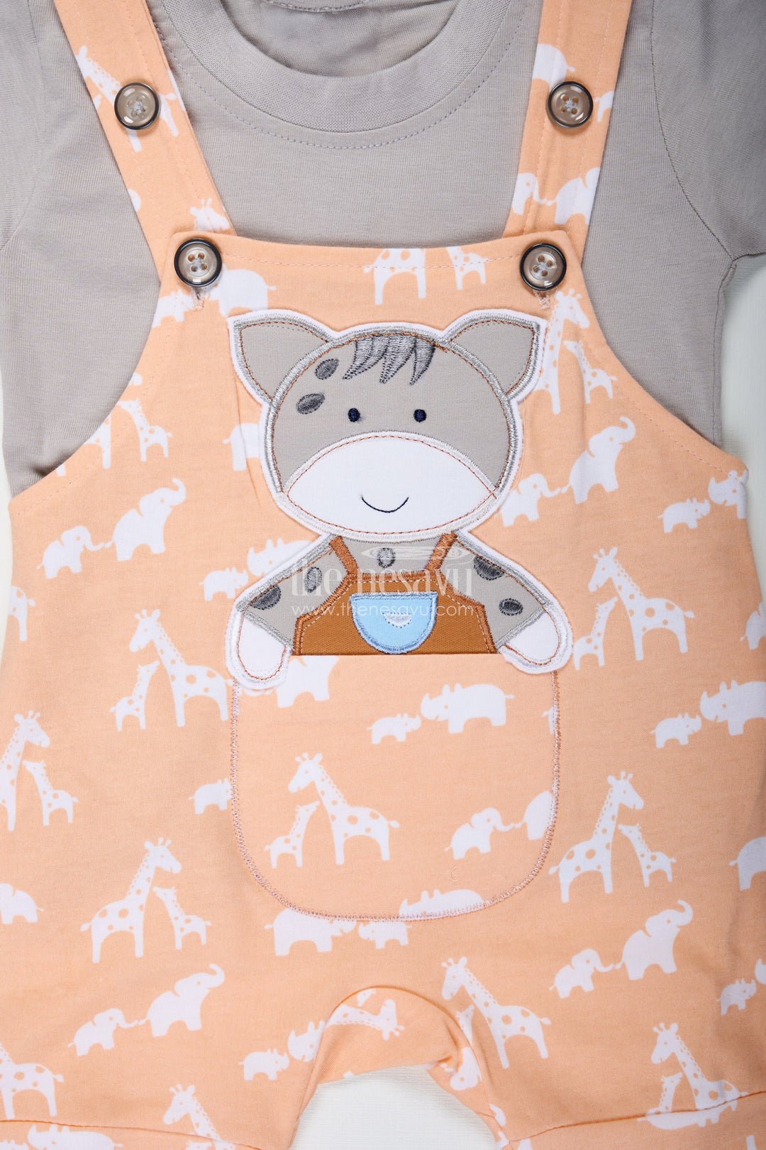 The Nesavu Boys Casual Set Orange Casual Dres for Boys with Cotton Animal Print and Cute Koala Design in Two Piece Dungaree Set Nesavu Nesavu Orange Cotton Boys Casual Dres Koala Print Soft Tee Dungaree Set