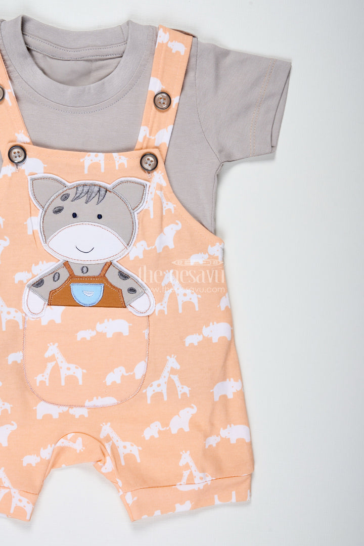 The Nesavu Boys Casual Set Orange Casual Dres for Boys with Cotton Animal Print and Cute Koala Design in Two Piece Dungaree Set Nesavu Nesavu Orange Cotton Boys Casual Dres Koala Print Soft Tee Dungaree Set