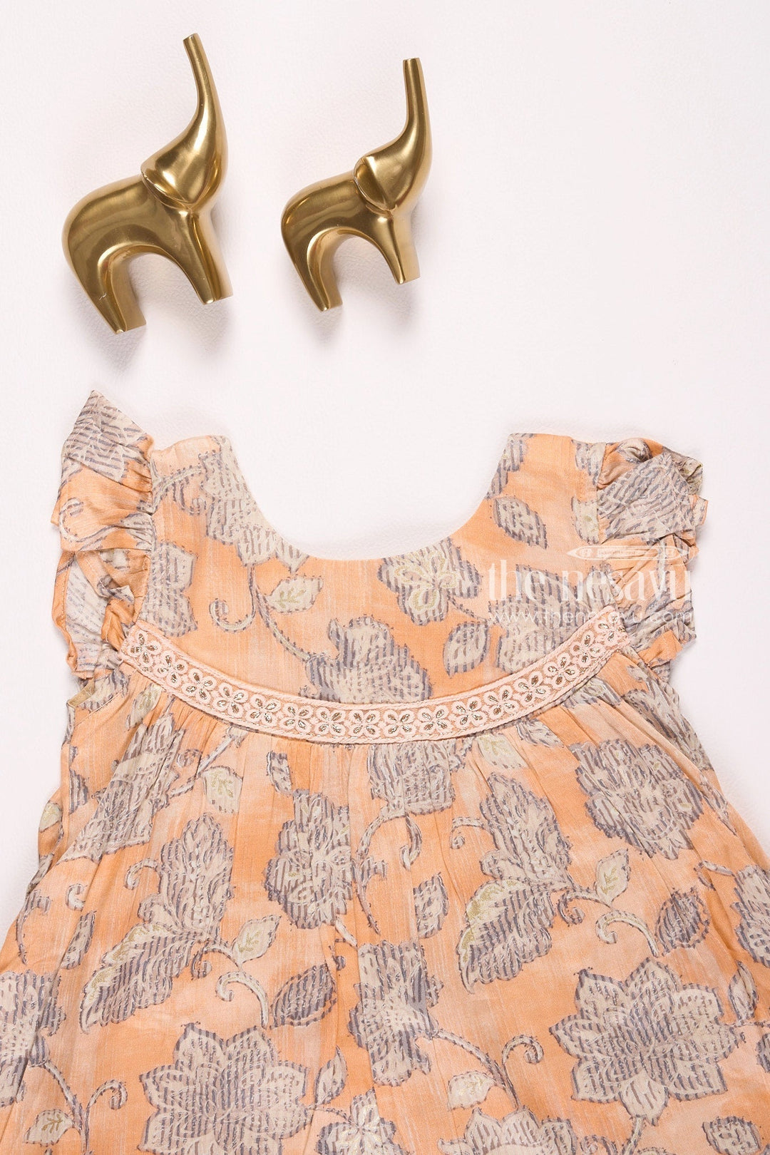 The Nesavu Girls Cotton Frock Orange Floral Printed Cotton Frock for Girls Nesavu Orange Floral Printed Cotton Frock for Girls - Stylish & Playful