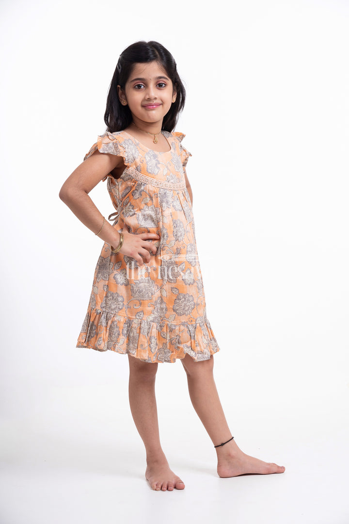 The Nesavu Girls Cotton Frock Orange Floral Printed Cotton Frock for Girls Nesavu Orange Floral Printed Cotton Frock for Girls - Stylish & Playful