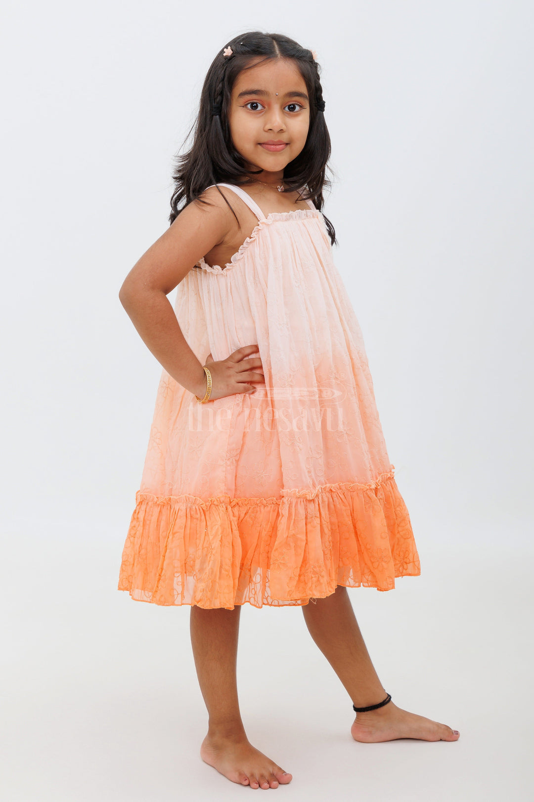 The Nesavu Girls Fancy Frock Orange Georgette Ombre Party Wear Frock for Girls Nesavu Orange Georgette Ombre Party Wear Frock for Girls - Nesavu