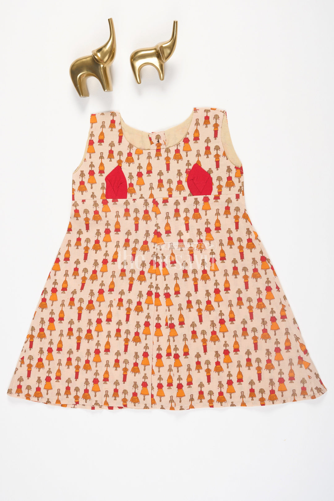 The Nesavu Baby Cotton Frocks Orange Marapachi Doll Cotton Baby Frock with Rabbit Ear Details Nesavu 12 (3M) / Beige BFJ616B-12 Orange Marapachi Doll Cotton Baby Frock with Rabbit Ear Details Nesavu