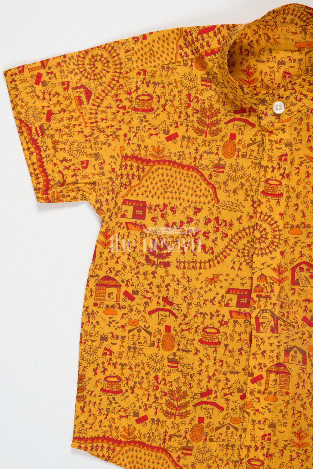 The Nesavu Boys Cotton Shirt Orange Warli Print Boys Cotton Shirt with Half Sleeves Stylish and Comfortable Casual Wear Nesavu Orange Warli Print Boys Cotton Shirt Nesavu Half Sleeves Comfortable Cultural Wear