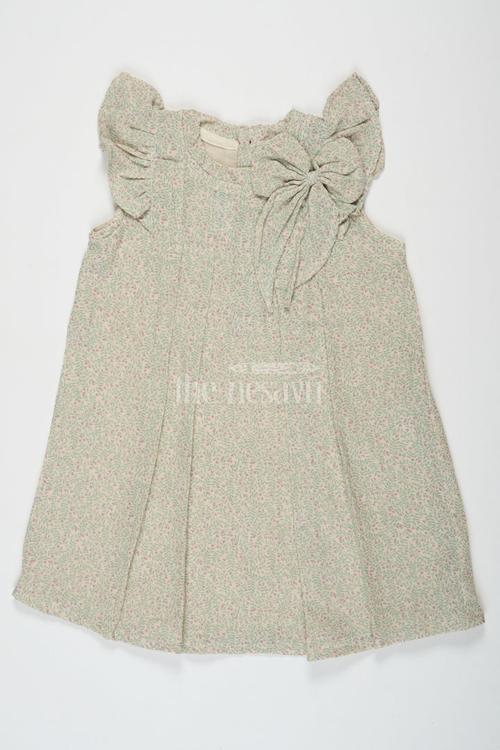 The Nesavu Girls Cotton Frock Organic Muslin Girls Cotton Printed Frock with Ruffle Shoulders and Animal Print Nesavu 14 (6M) / Beige BFJ678A-14 Nesavu Organic Muslin Cotton Printed Frock Girls Playful Animal Print  Perfect Family Gatherings Summer Outings