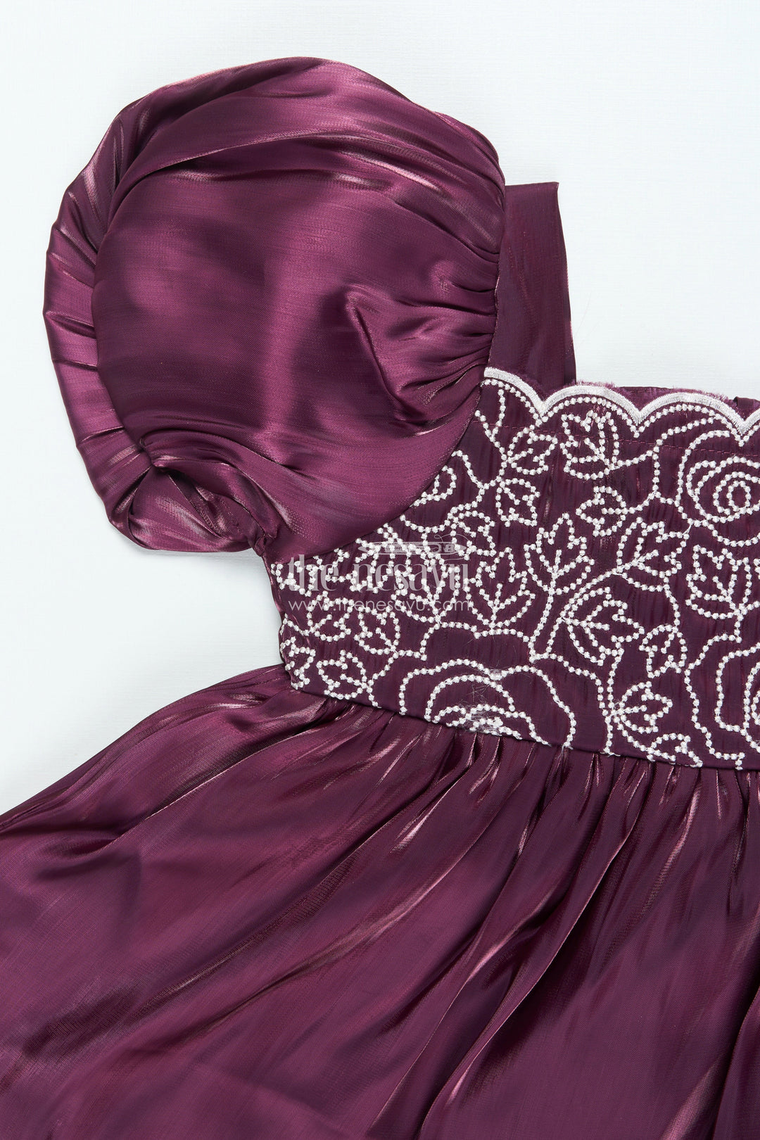 The Nesavu Girls Fancy Frock Organza Fancy Frock for Baby Girls with Embroidered Yoke and Layered Skirt Nesavu Nesavu baby girl organza frock embroidery puff sleeves perfect festive celebrations