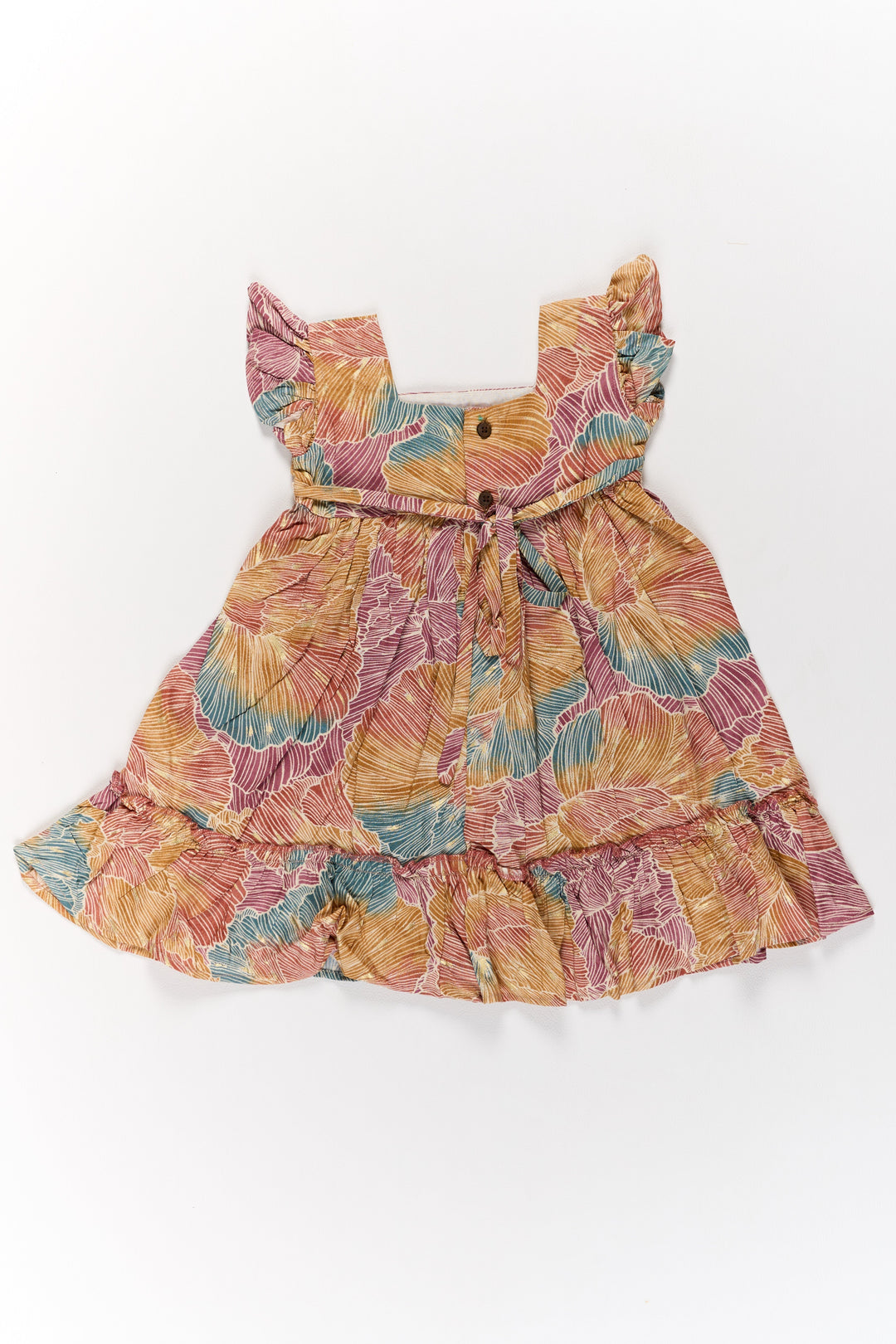 The Nesavu Girls Cotton Frock Organza Frock for Girls in Multicolor Leaf Pattern with Flared Design Nesavu Multicolor Leaf Pattern Organza Frock Girls Ruffle Hem | The Nesavu
