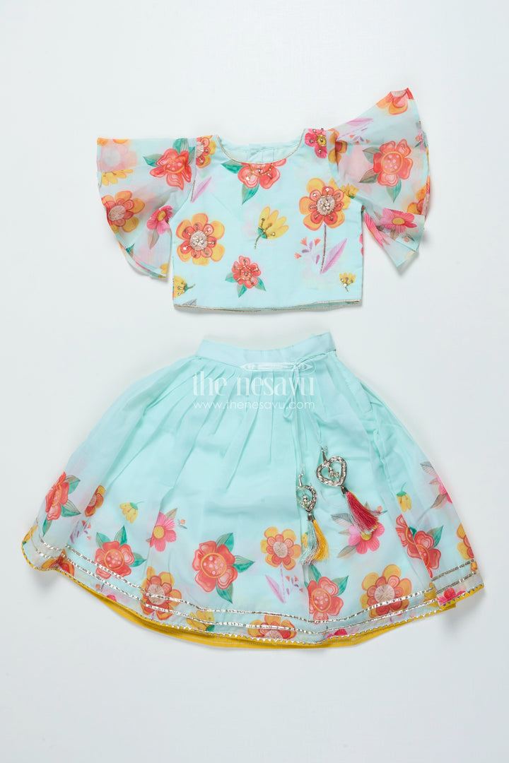 The Nesavu Girls Lehenga Choli Organza Lehenga Choli Set for Girls with Floral Print for Birthdays and Photoshoots Nesavu 16 (1Y) / Green GL762A-16 Nesavu organza lehenga choli set girls floral digital print ideal birthdays festive photoshoots