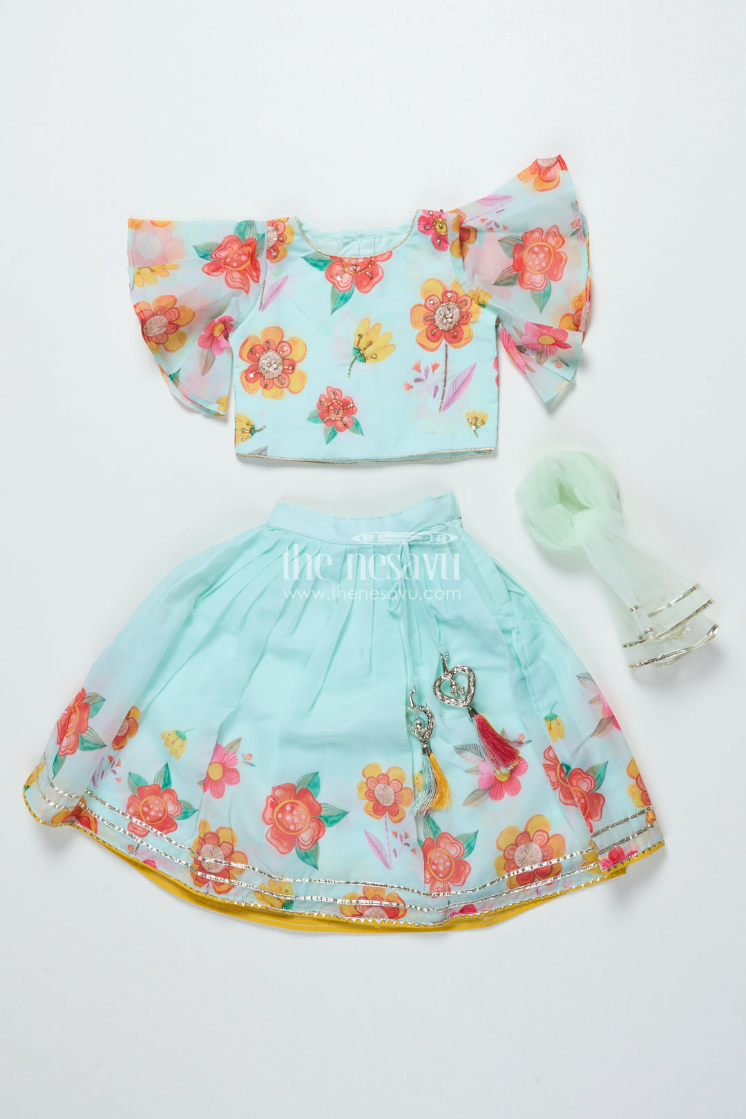 The Nesavu Girls Lehenga Choli Organza Lehenga Choli Set for Girls with Floral Print for Birthdays and Photoshoots Nesavu Nesavu organza lehenga choli set girls floral digital print ideal birthdays festive photoshoots