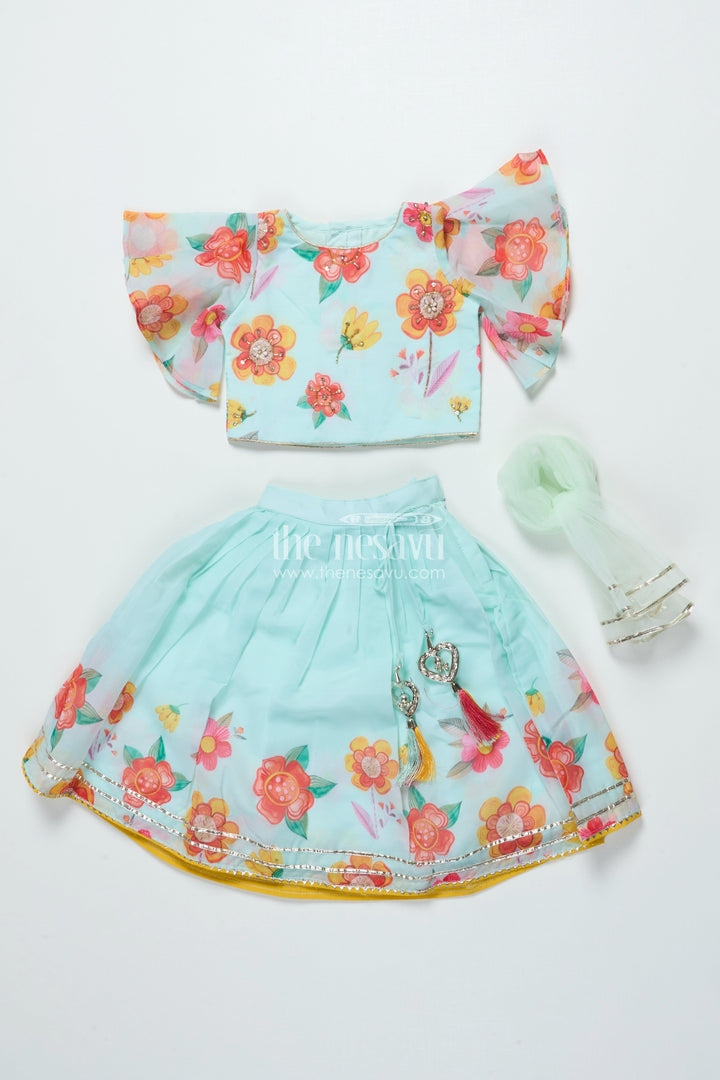 The Nesavu Girls Lehenga Choli Organza Lehenga Choli Set for Girls with Floral Print for Birthdays and Photoshoots Nesavu Nesavu organza lehenga choli set girls floral digital print ideal birthdays festive photoshoots