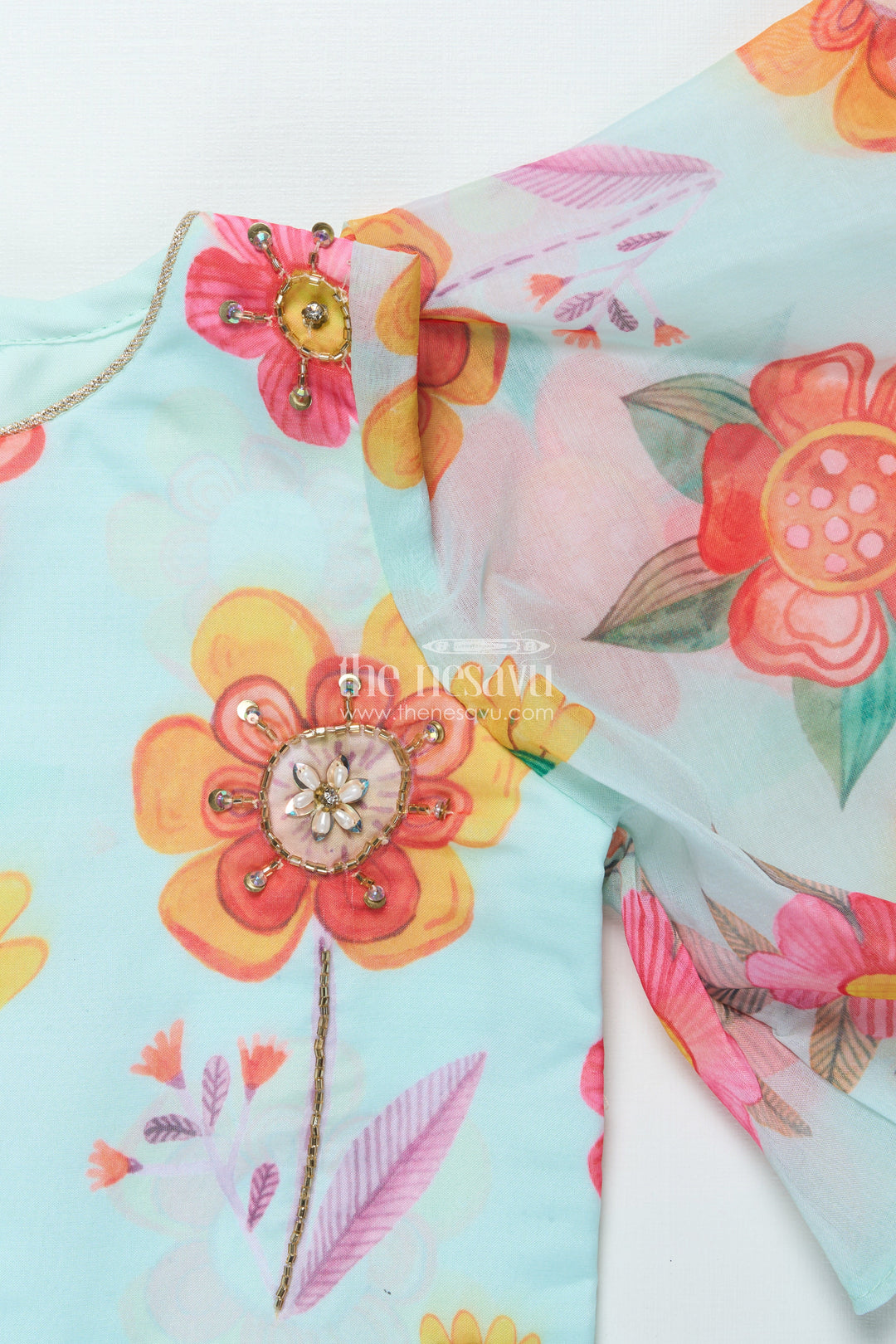 The Nesavu Girls Lehenga Choli Organza Lehenga Choli Set for Girls with Floral Print for Birthdays and Photoshoots Nesavu Nesavu organza lehenga choli set girls floral digital print ideal birthdays festive photoshoots