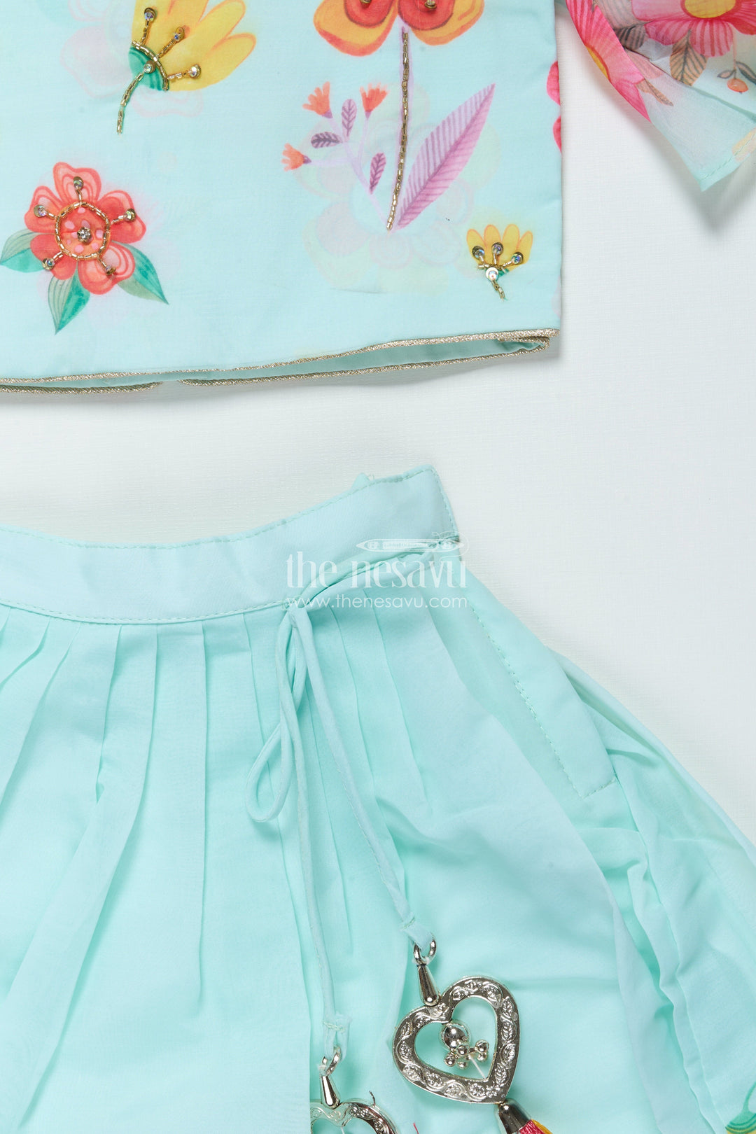 The Nesavu Girls Lehenga Choli Organza Lehenga Choli Set for Girls with Floral Print for Birthdays and Photoshoots Nesavu Nesavu organza lehenga choli set girls floral digital print ideal birthdays festive photoshoots