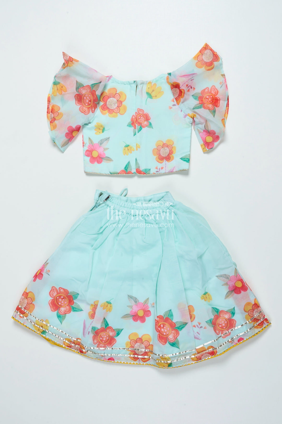 The Nesavu Girls Lehenga Choli Organza Lehenga Choli Set for Girls with Floral Print for Birthdays and Photoshoots Nesavu Nesavu organza lehenga choli set girls floral digital print ideal birthdays festive photoshoots