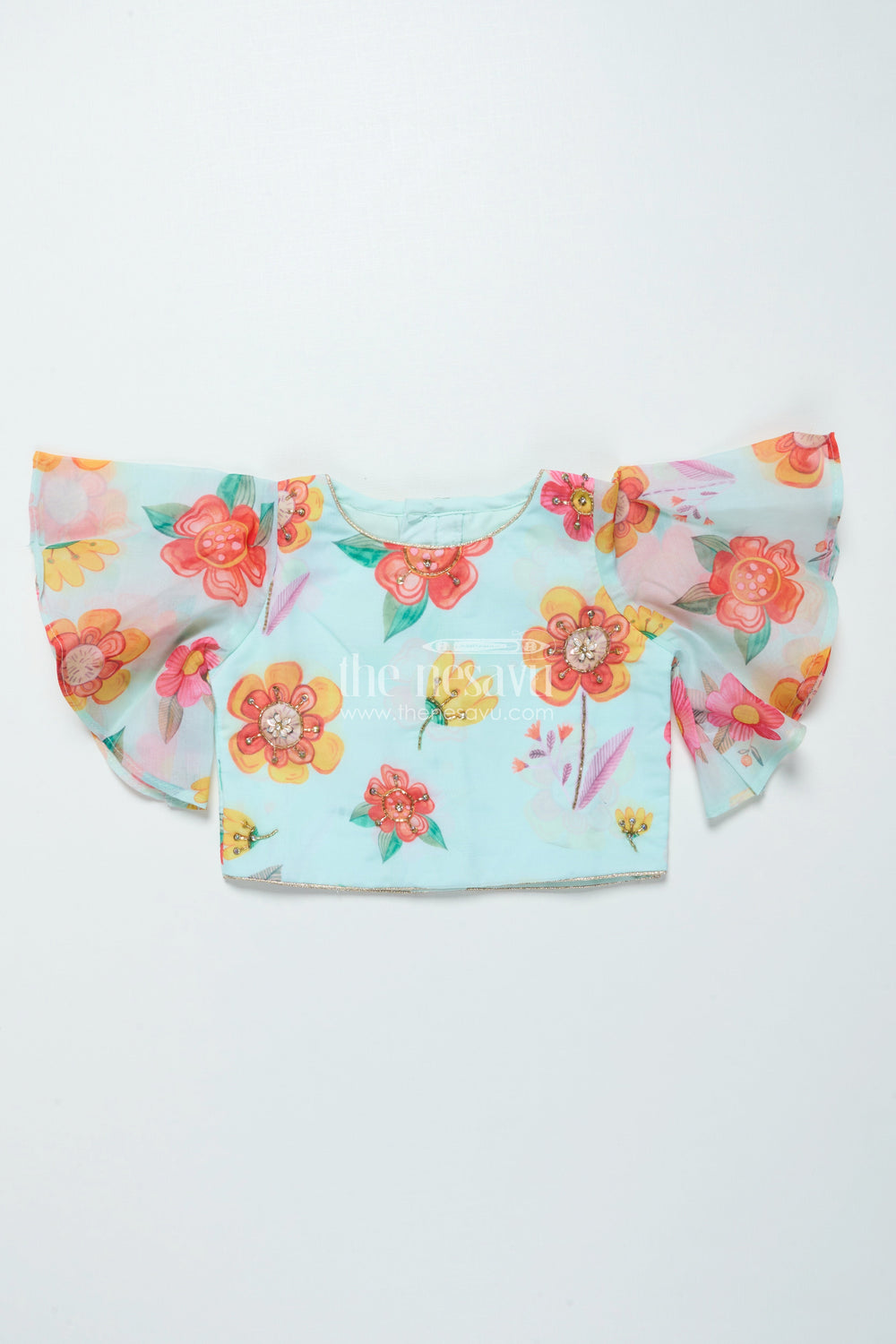 The Nesavu Girls Lehenga Choli Organza Lehenga Choli Set for Girls with Floral Print for Birthdays and Photoshoots Nesavu Nesavu organza lehenga choli set girls floral digital print ideal birthdays festive photoshoots