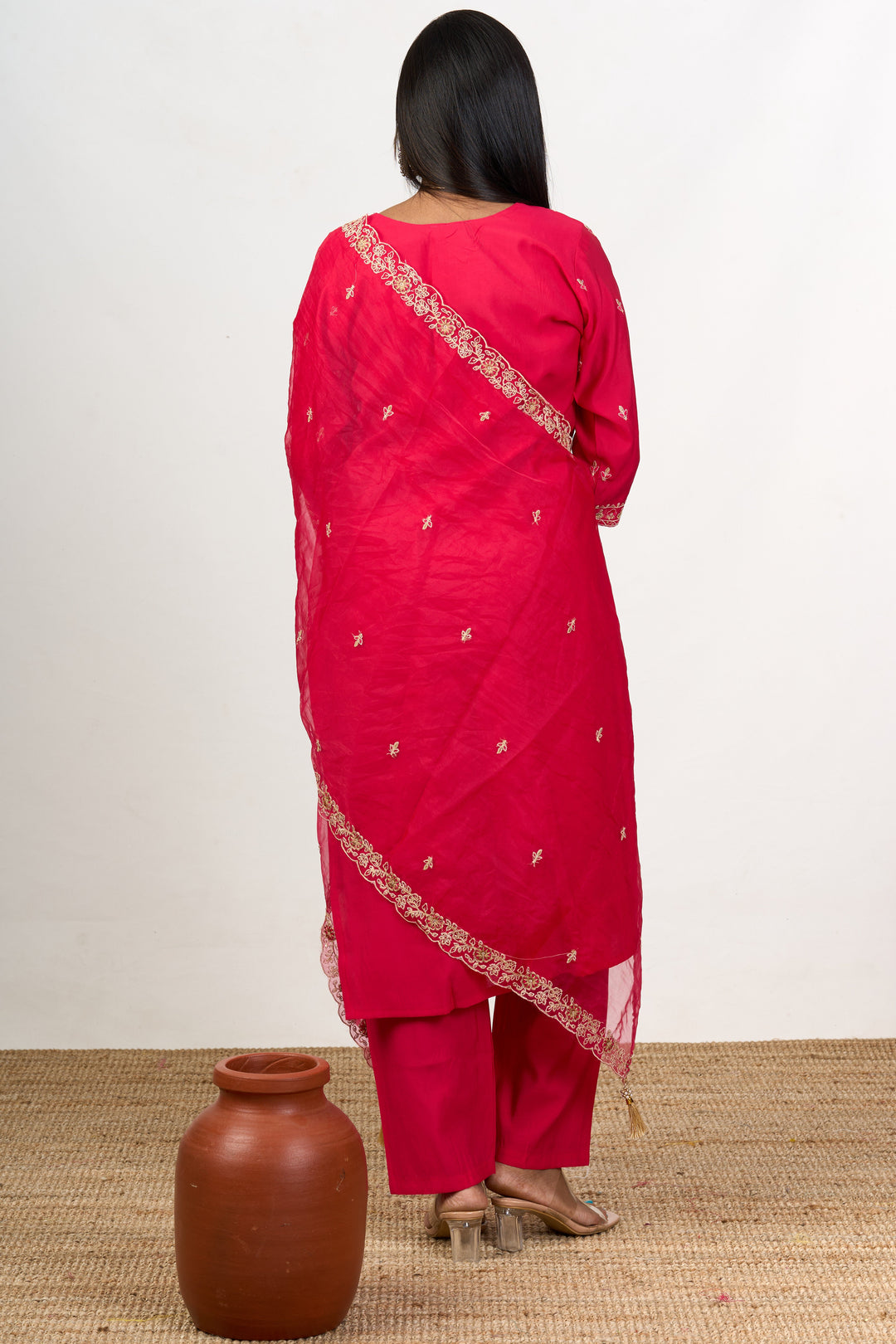 The Nesavu Womens Straight Suit Sets Outfits for Lohri Function with Elegant Embroidery Womens Straight Suit Set in Blend Silk Nesavu Outfits Lohri Function Blend Silk Womens Straight Suit Set Golden Embroidery | The Nesavu