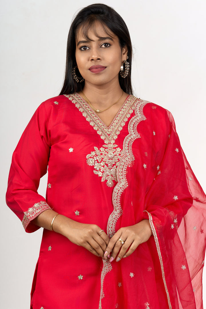 The Nesavu Womens Straight Suit Sets Outfits for Lohri Function with Elegant Embroidery Womens Straight Suit Set in Blend Silk Nesavu Outfits Lohri Function Blend Silk Womens Straight Suit Set Golden Embroidery | The Nesavu