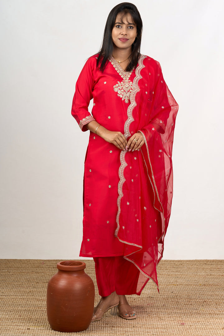 The Nesavu Womens Straight Suit Sets Outfits for Lohri Function with Elegant Embroidery Womens Straight Suit Set in Blend Silk Nesavu Outfits Lohri Function Blend Silk Womens Straight Suit Set Golden Embroidery | The Nesavu