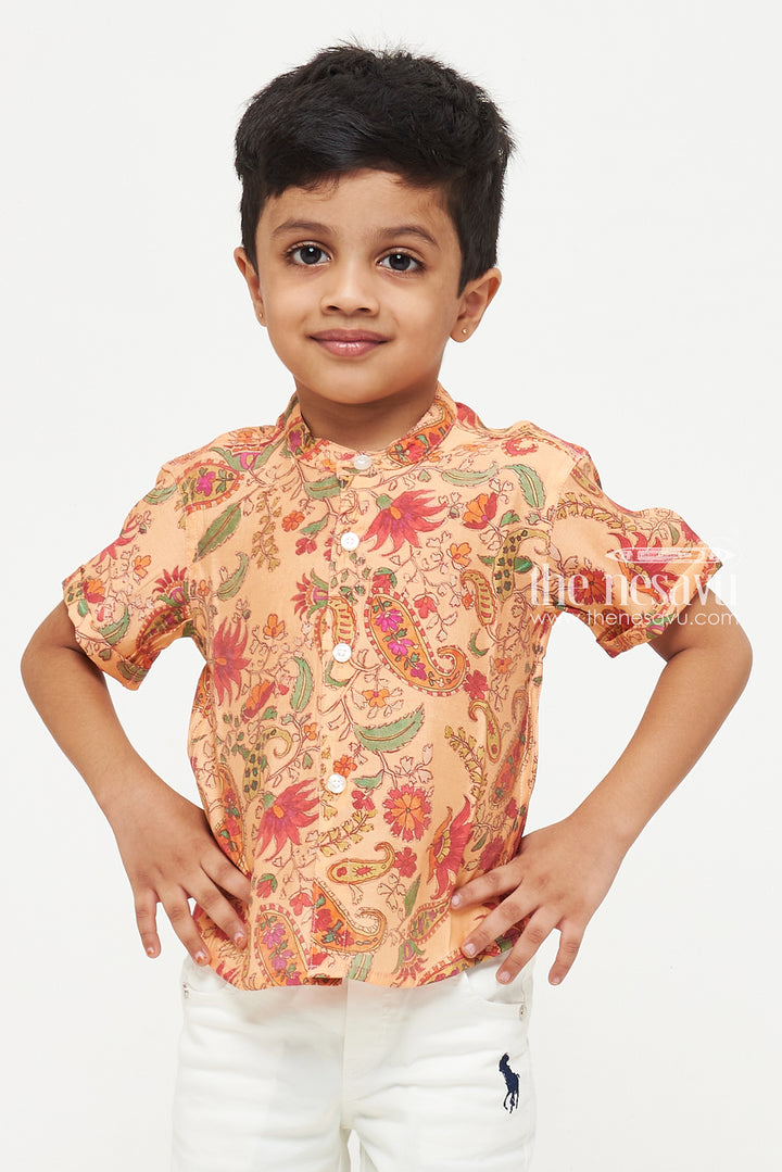 The Nesavu Boys Cotton Shirt Paisley Design Shirt - Perfect for Casual, Beach, and Party Wear Nesavu Peach Paisley Design Shirt - Casual, Beach, and Party Wear for Kids