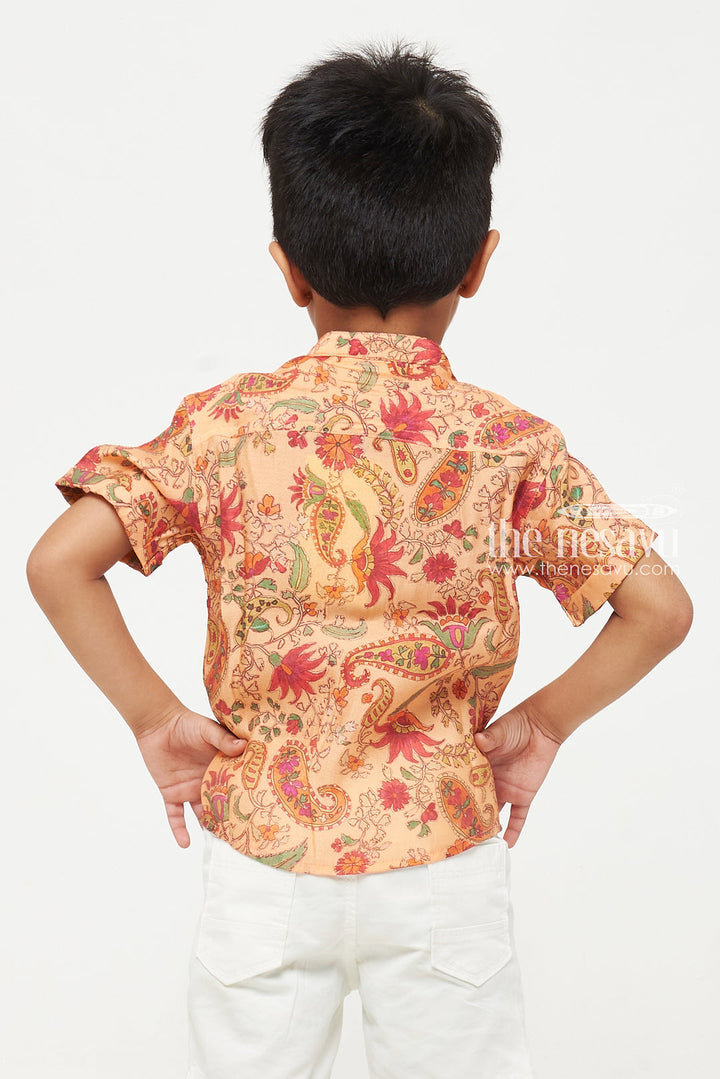 The Nesavu Boys Cotton Shirt Paisley Design Shirt - Perfect for Casual, Beach, and Party Wear Nesavu Peach Paisley Design Shirt - Casual, Beach, and Party Wear for Kids