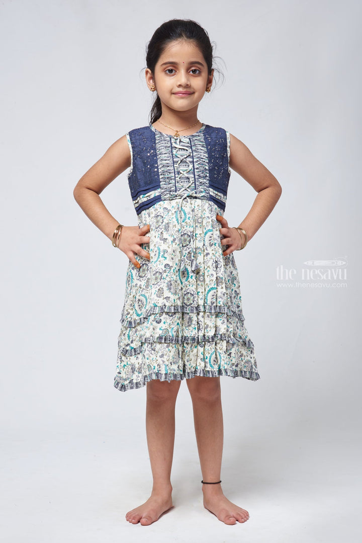 The Nesavu Girls Cotton Frock Paisley Half White Cotton Frock - Stylish Embroidered Girls Dress Nesavu 22 (4Y) / Half white / Cotton GFC1108A-22 Normal Cotton Frock | Latest Cotton Long Frocks | The Nesavu