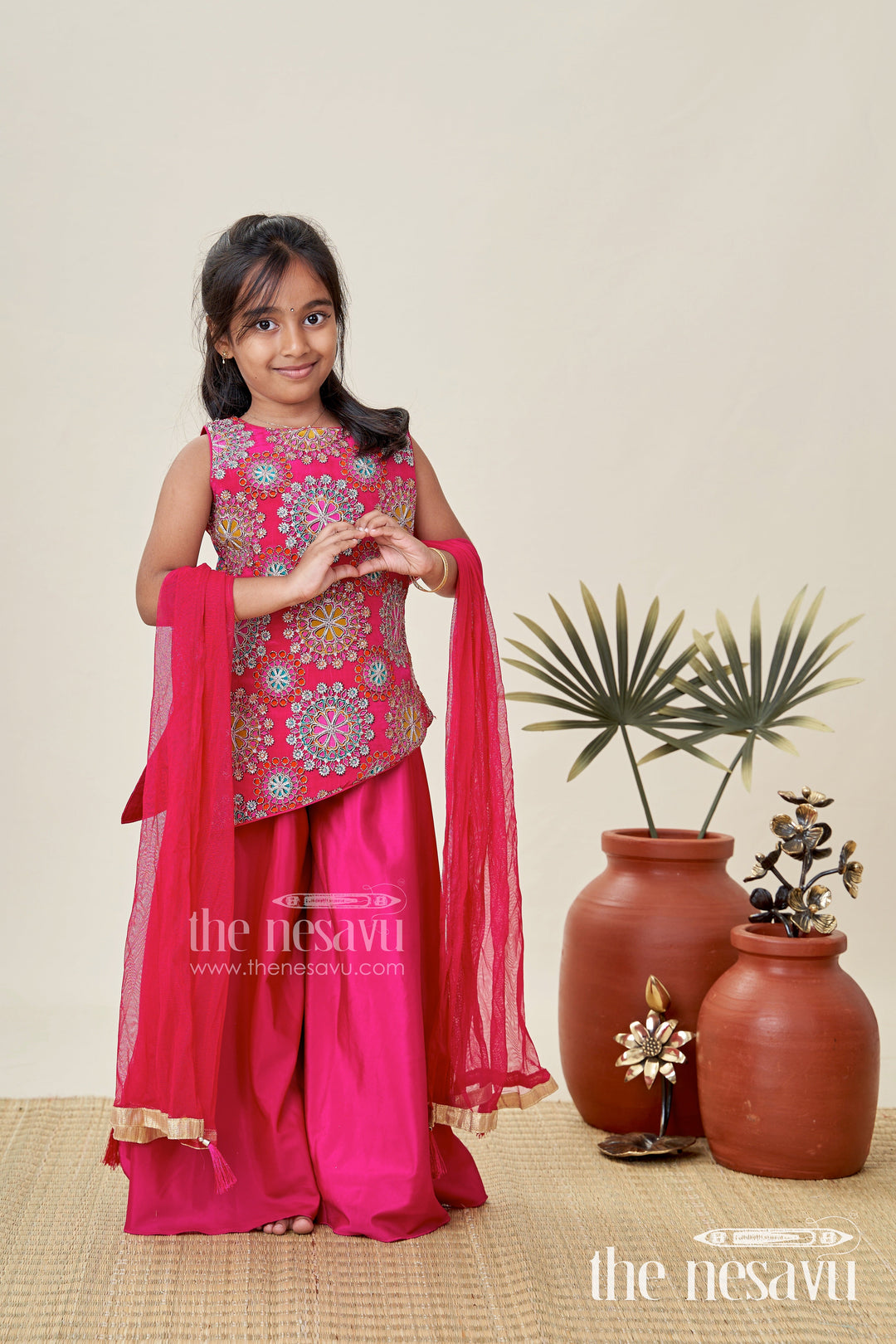 The Nesavu Girls Sharara / Plazo Set Palazzo Dress for Girls Festive Ethnic Party Outfit Nesavu 18 (2Y) / Pink GPS657A-18 Nesavu Pink Palazzo Ethnic Dress Girls Viscose Silk Designer Embroidery Parties Functions