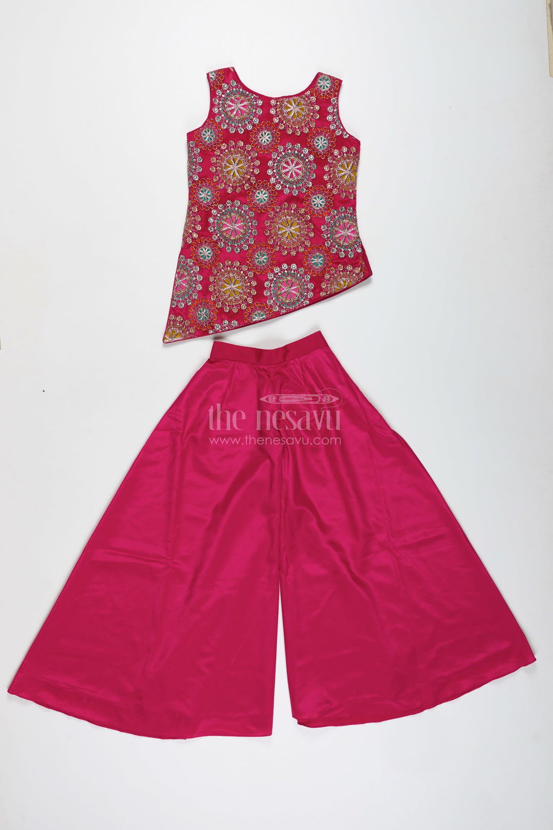 The Nesavu Girls Sharara / Plazo Set Palazzo Dress for Girls Festive Ethnic Party Outfit Nesavu Nesavu Pink Palazzo Ethnic Dress Girls Viscose Silk Designer Embroidery Parties Functions