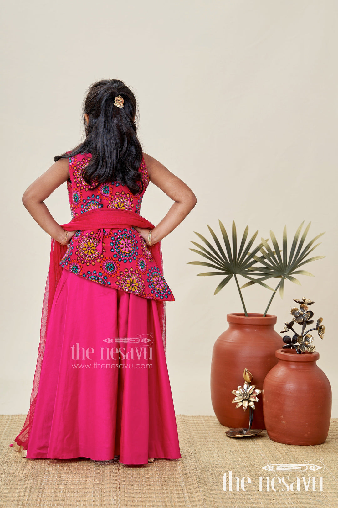 The Nesavu Girls Sharara / Plazo Set Palazzo Dress for Girls Festive Ethnic Party Outfit Nesavu Nesavu Pink Palazzo Ethnic Dress Girls Viscose Silk Designer Embroidery Parties Functions