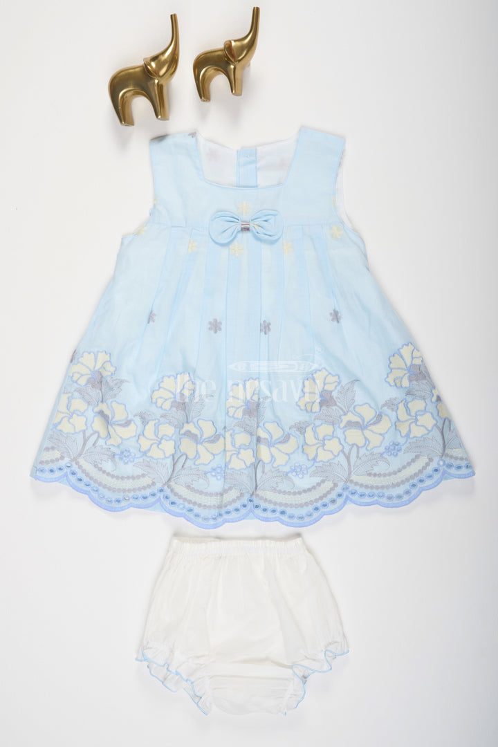 The Nesavu Baby Casual Sets Pale Blue Embroidered Cotton Baby Dress with Matching Bloomers Nesavu 10 (NB) / Blue BFJ603A-10 Pale Blue Embroidered Cotton Baby Dress with Matching Bloomers Nesavu