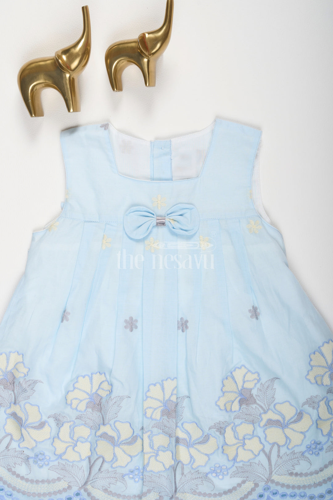 The Nesavu Baby Casual Sets Pale Blue Embroidered Cotton Baby Dress with Matching Bloomers Nesavu Pale Blue Embroidered Cotton Baby Dress with Matching Bloomers Nesavu