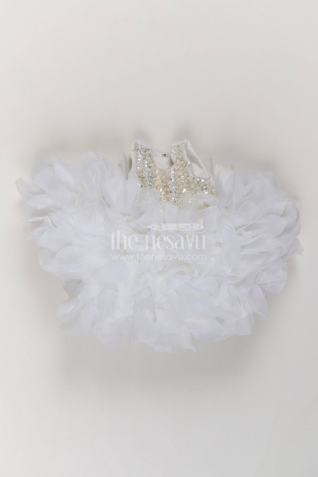 The Nesavu Girls Fancy Party Frock Party Dress for Girls in White for Wedding Moments Nesavu 16 (1Y) / White / Chiffon PF370A-16 Nesavu Party Dress For Girls In White For Parties And Memorable Photos PF370A-16