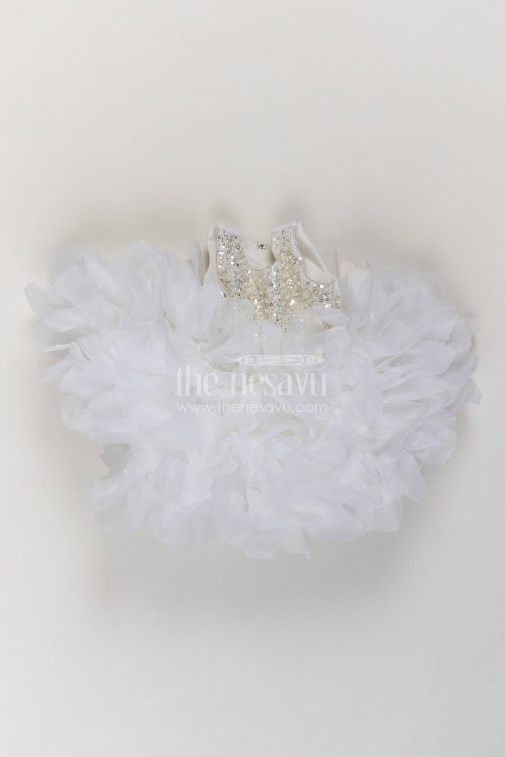 The Nesavu Girls Fancy Party Frock Party Dress for Girls in White for Wedding Moments Nesavu 16 (1Y) / White / Chiffon PF370A-16 Nesavu Party Dress For Girls In White For Parties And Memorable Photos PF370A-16