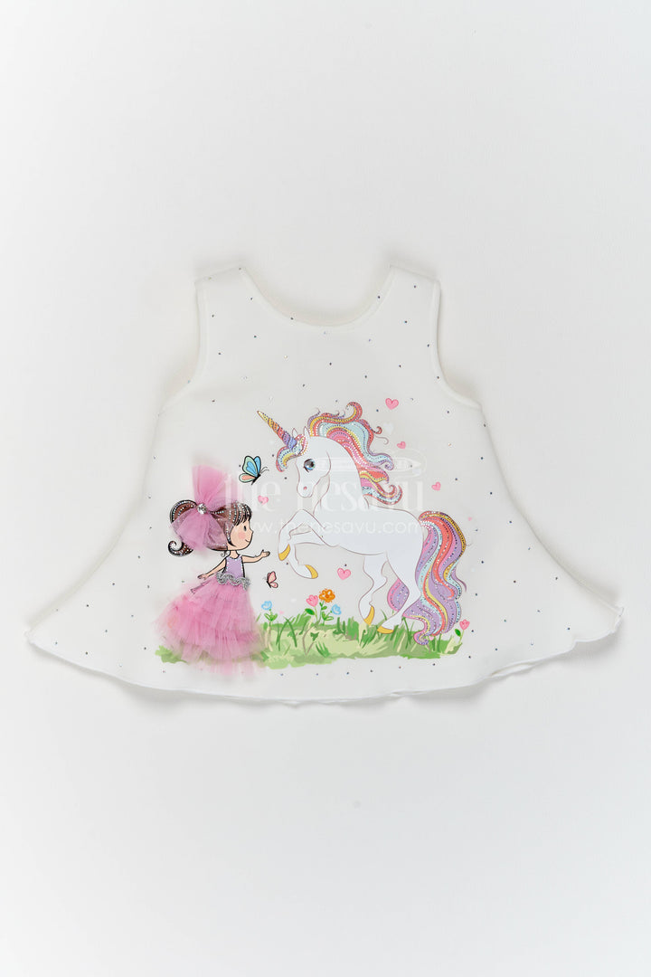 The Nesavu Girls Fancy Party Frock Party Dress for Girls in White with an Occasion Ready Finish Nesavu 12 (3M) / White / Scuba PF351B-12 Nesavu Party Dress For Girls With Digital Print For Weddings PF351B-12