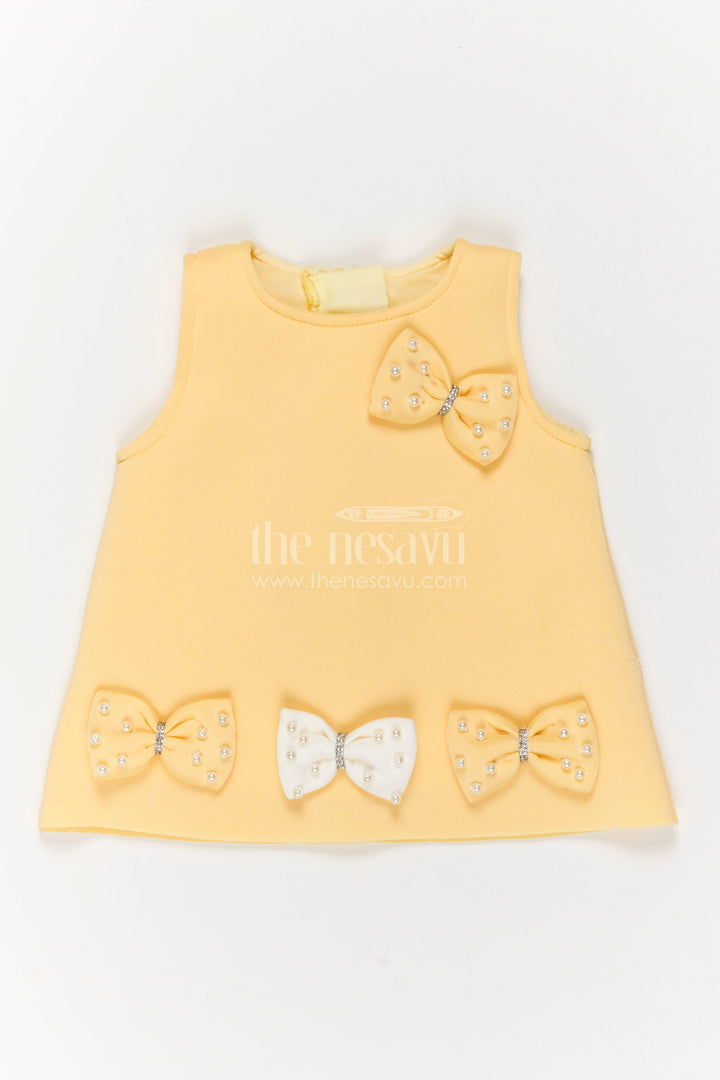 The Nesavu Girls Fancy Party Frock Party Dress for Girls in Yellow for Wedding Moments Nesavu 12 (3M) / Yellow / Scuba PF400A-12 Nesavu Party Dress For Girls With Decorative Yoke For Weddings PF400A-12