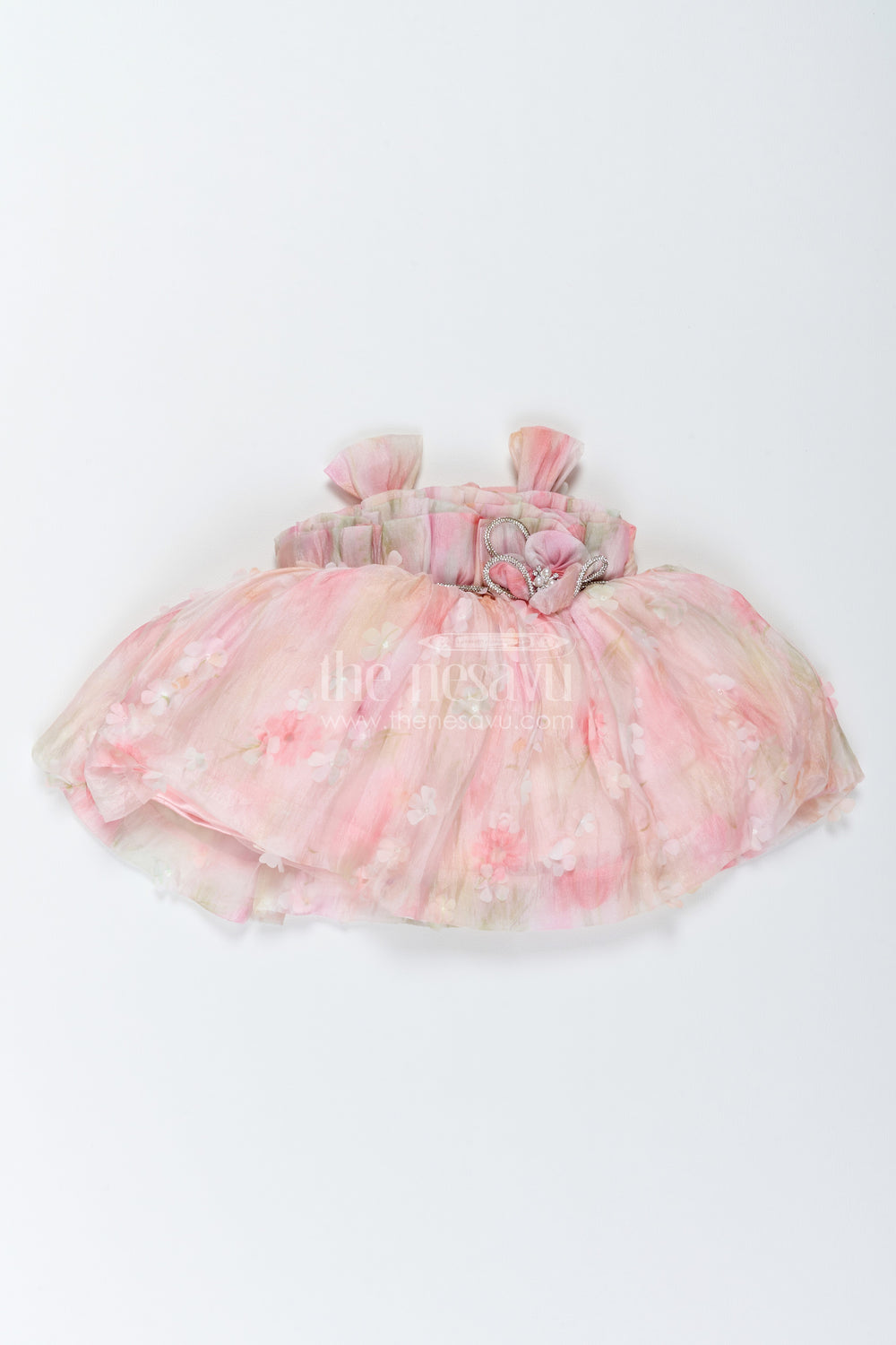 The Nesavu Girls Fancy Frock Party Dress for Girls with Digital Print for Festive Occasions Nesavu 12 (3M) / Pink / Georgette PF346A-12 Nesavu Party Dress For Girls In Pink With Digital Print PF346A-12