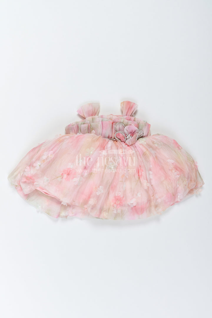 The Nesavu Girls Fancy Frock Party Dress for Girls with Digital Print for Festive Occasions Nesavu 12 (3M) / Pink / Georgette PF346A-12 Nesavu Party Dress For Girls In Pink With Digital Print PF346A-12
