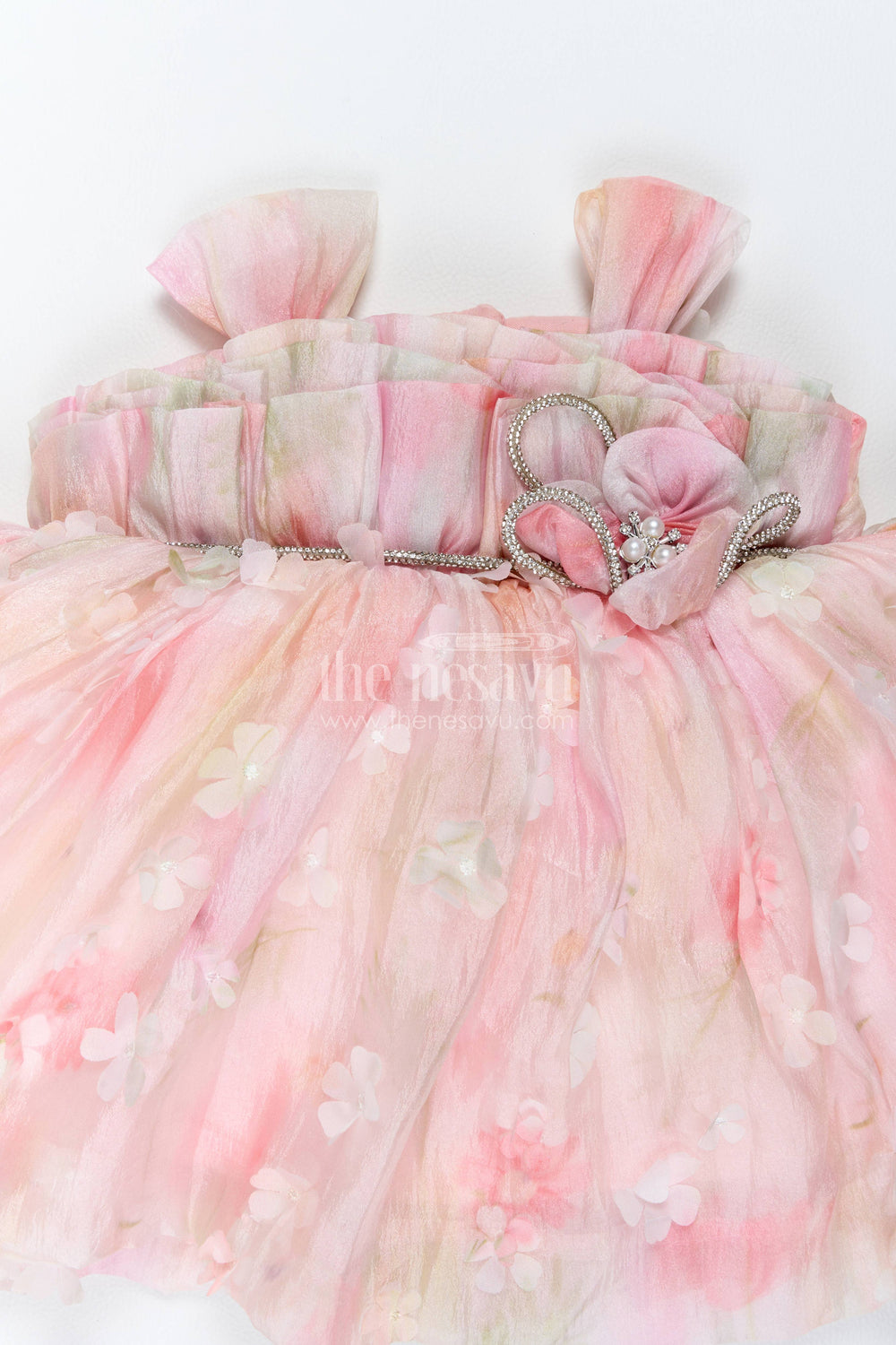 The Nesavu Girls Fancy Frock Party Dress for Girls with Digital Print for Festive Occasions Nesavu Nesavu Party Dress For Girls In Pink With Digital Print