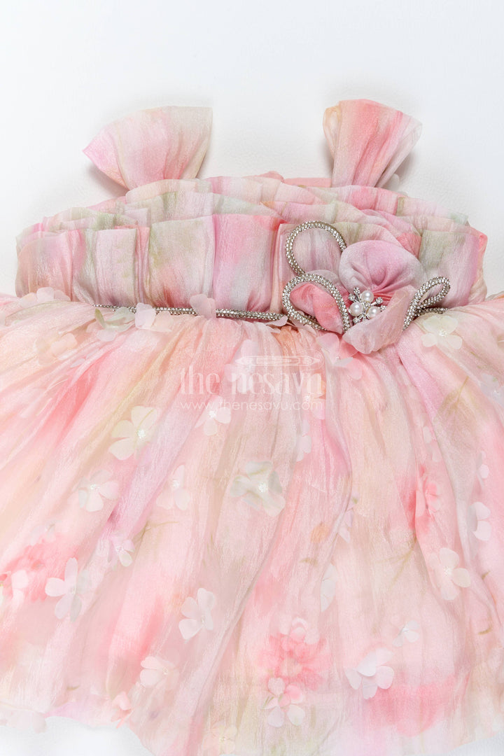 The Nesavu Girls Fancy Frock Party Dress for Girls with Digital Print for Festive Occasions Nesavu Nesavu Party Dress For Girls In Pink With Digital Print