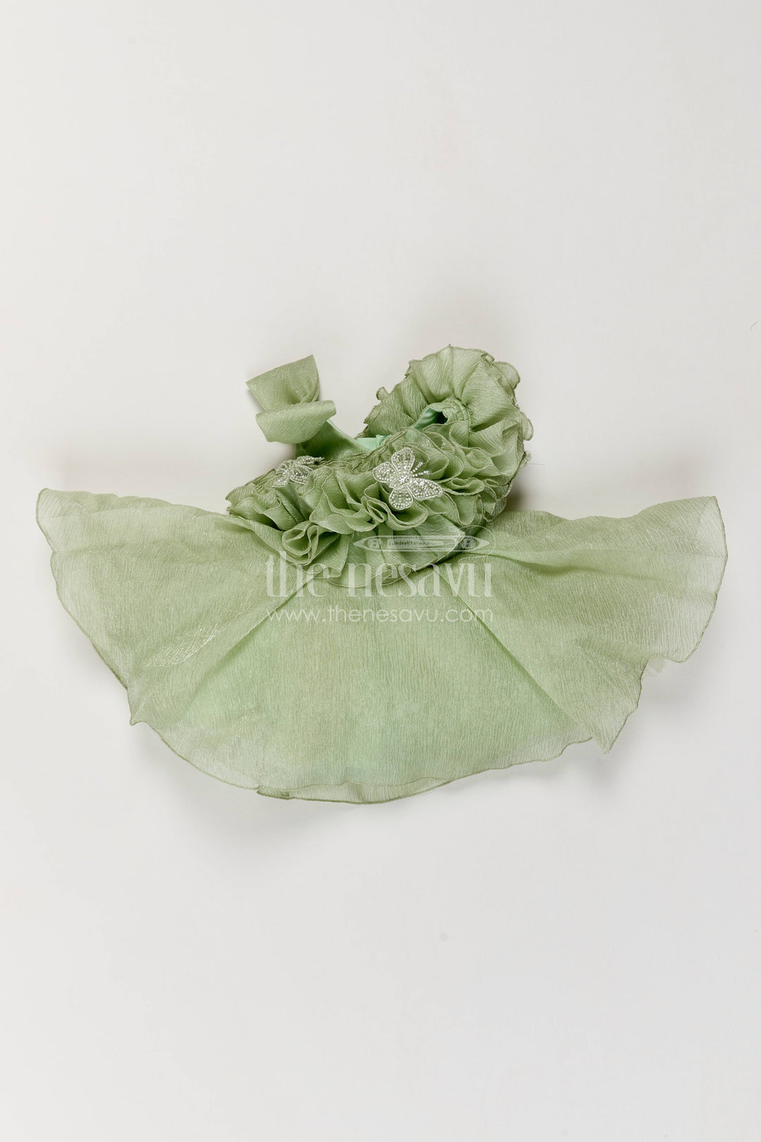The Nesavu Girls Fancy Party Frock Party Dress for Girls with Floral Detailing for Festive Occasions Nesavu 16 (1Y) / Green / Georgette PF397A-16 Nesavu Party Dress For Girls With Floral Detailing For Weddings PF397A-16