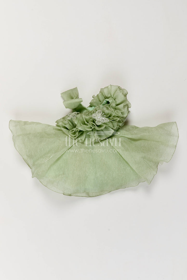 The Nesavu Girls Fancy Party Frock Party Dress for Girls with Floral Detailing for Festive Occasions Nesavu 16 (1Y) / Green / Georgette PF397A-16 Nesavu Party Dress For Girls With Floral Detailing For Weddings PF397A-16