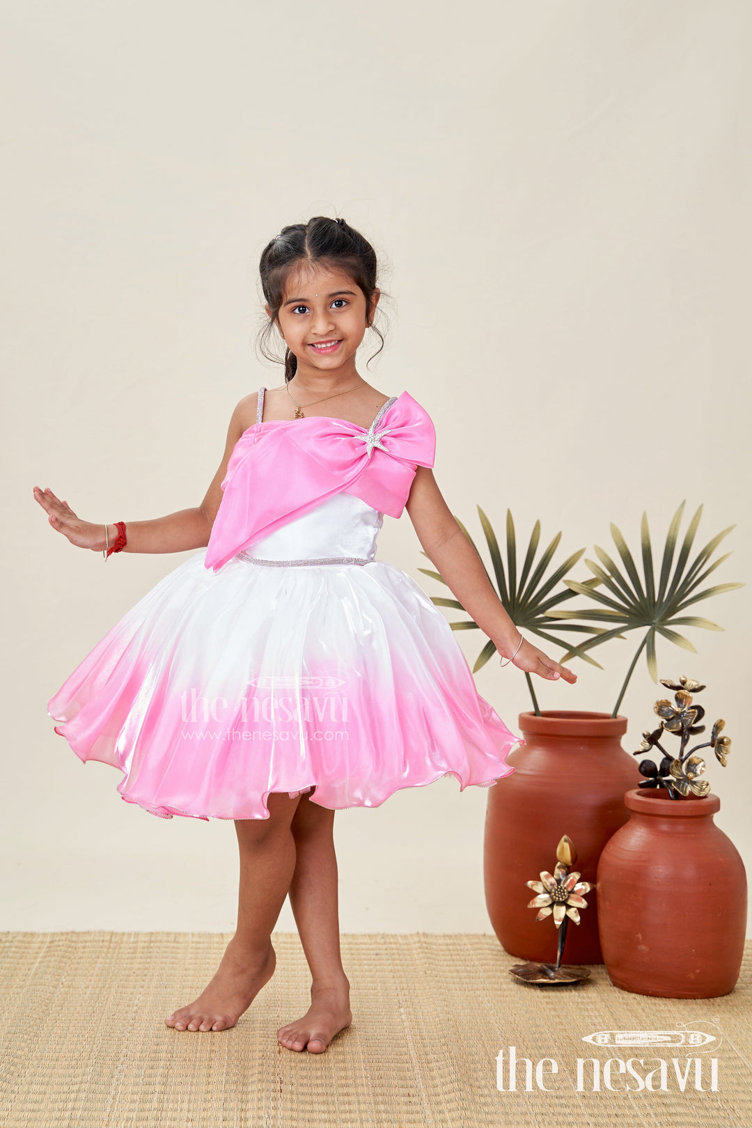 The Nesavu Girls Fancy Party Frock Party Frock for Girls with Ombré Satin and Star Bow Detail Nesavu 16 (1Y) / Pink PF234A-16 Nesavu girls satin party frock ombr skirt glitter bow  ideal birthdays special events