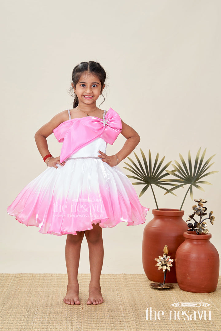 The Nesavu Girls Fancy Party Frock Party Frock for Girls with Ombré Satin and Star Bow Detail Nesavu Nesavu girls satin party frock ombr skirt glitter bow  ideal birthdays special events