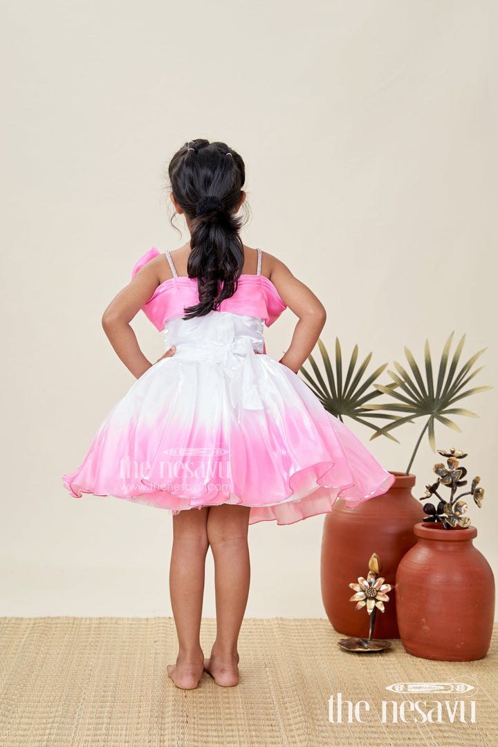 The Nesavu Girls Fancy Party Frock Party Frock for Girls with Ombré Satin and Star Bow Detail Nesavu Nesavu girls satin party frock ombr skirt glitter bow  ideal birthdays special events