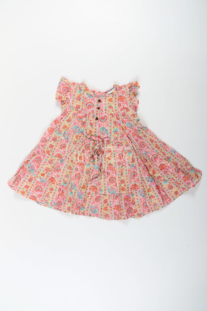 The Nesavu Girls Cotton Frock Party Frock for Toddler Girls in Cotton with Floral Digital Print and Ruffle Detailing Nesavu Party Frock Toddler Girls Cotton Floral Digital Print Ruffled Sleeves | The Nesavu