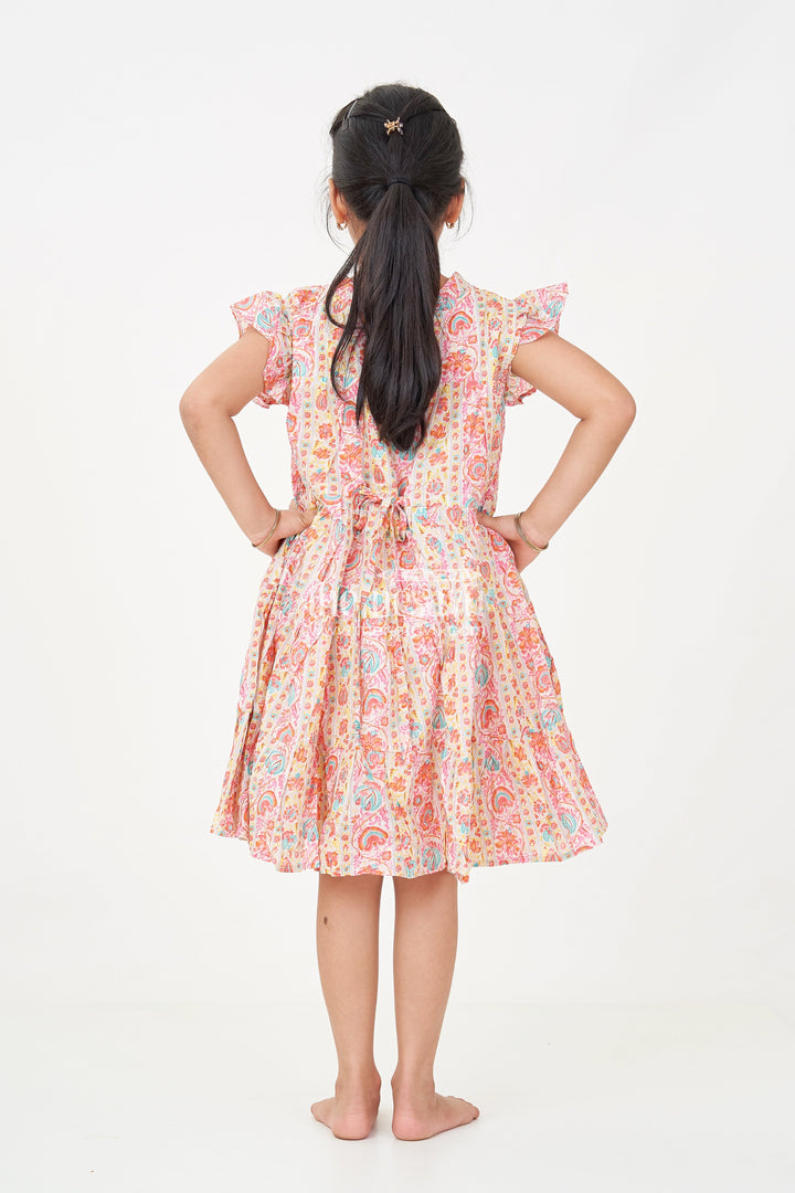 The Nesavu Girls Cotton Frock Party Frock for Toddler Girls in Cotton with Floral Digital Print and Ruffle Detailing Nesavu Party Frock Toddler Girls Cotton Floral Digital Print Ruffled Sleeves | The Nesavu